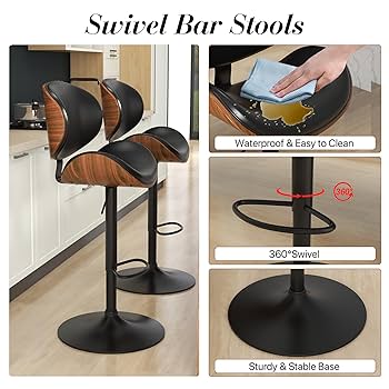 Amazon.com: KCC Bar Stools Set of 2, Swivel Adjustable
